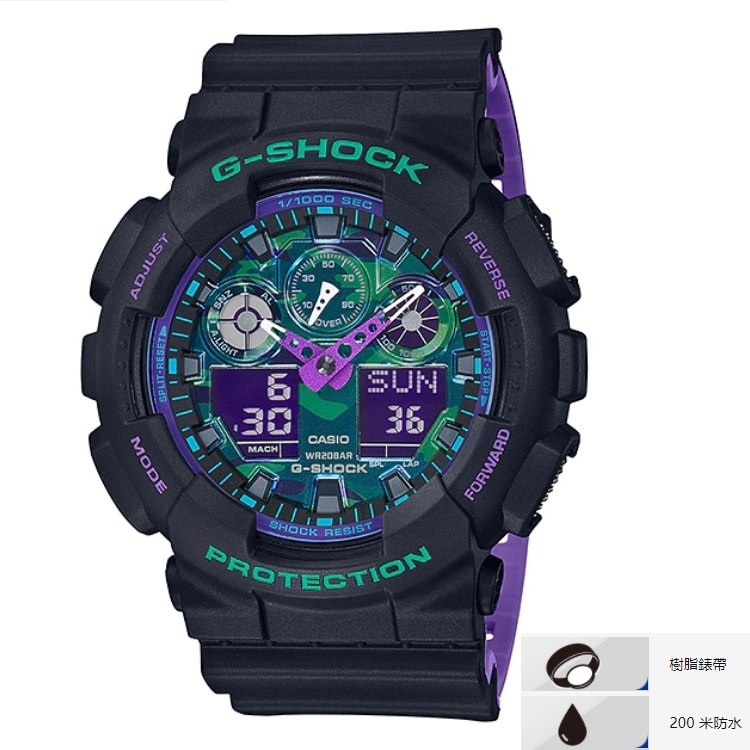 CASIO G-SHOCK GA-100BL-1A 90年代復古運動手錶 200米防水